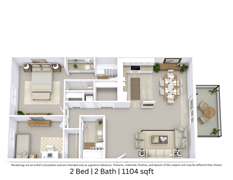 Floor plan for 2 beds, 2 baths, 1160 sqft